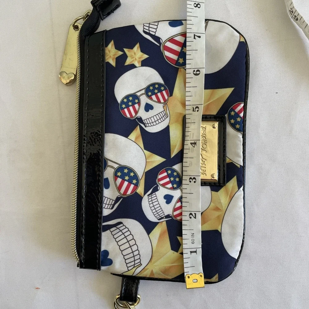 Betsey Johnson Skull Star‎ Americana Flag Wristlet Wallet Purse Retro Gold